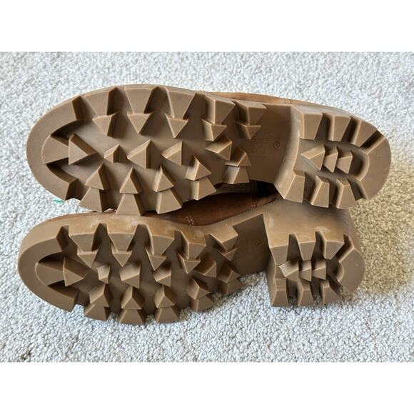 Revolve Schutz Xayane Lace Up Heeled Leather Combat Lug Boots Sz 9.5 Hazel Tan - Picture 6 of 12